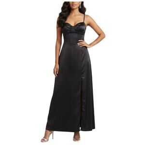 Blondie Nites Black Evening Gown Satin Backless Tie Up A-Line Dress Size 15